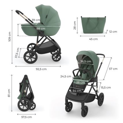 KINDERKRAFT - Kombinēts ratiņš 3 vienā PRIME 3, tumši zaļš