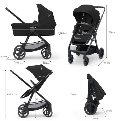 KINDERKRAFT - Kombinēts ratiņu komplekts 4in1 NEWLY Classic melns + MINK PRO auto sēdeklis ar ISOFIX bāzi