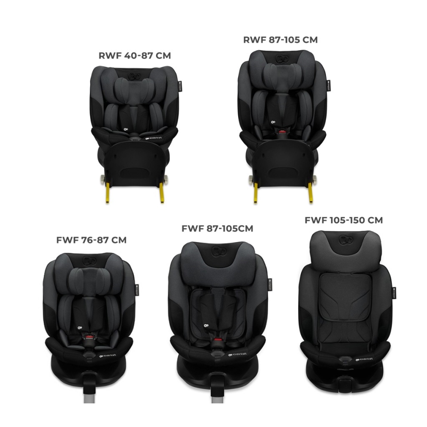 KINDERKRAFT SELECT - Bērnu auto sēdeklis ar rotējošu I-FIX pamatni (40-150 cm) grafīta melns