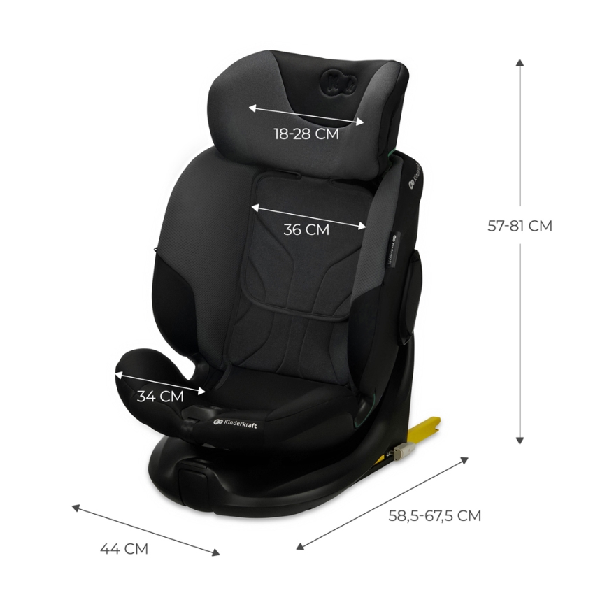 KINDERKRAFT SELECT - Bērnu auto sēdeklis ar rotējošu I-FIX pamatni (40-150 cm) grafīta melns