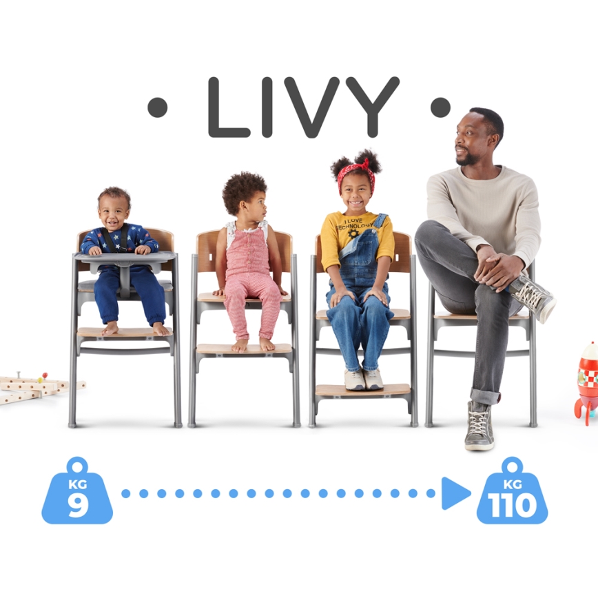 KINDERKRAFT SELECT - Bērnu barošanas krēsls 3in1 LIVY Premium ozols
