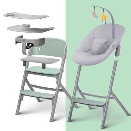 KINDERKRAFT SELECT - Bērnu barošanas krēsls 3in1 LIVY Premium Olive zaļa + atpūtas krēsls CALMEE