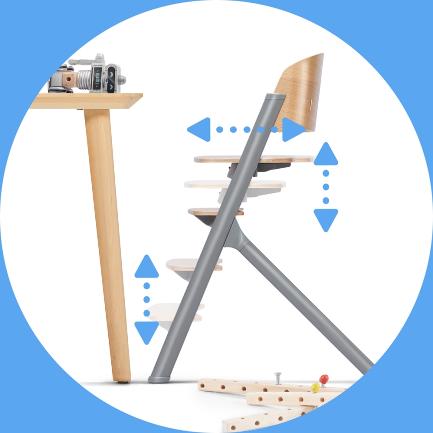 KINDERKRAFT SELECT - Bērnu ēdamkrēsls 3in1 LIVY Premium ozols + atpūtas krēsls CALMEE