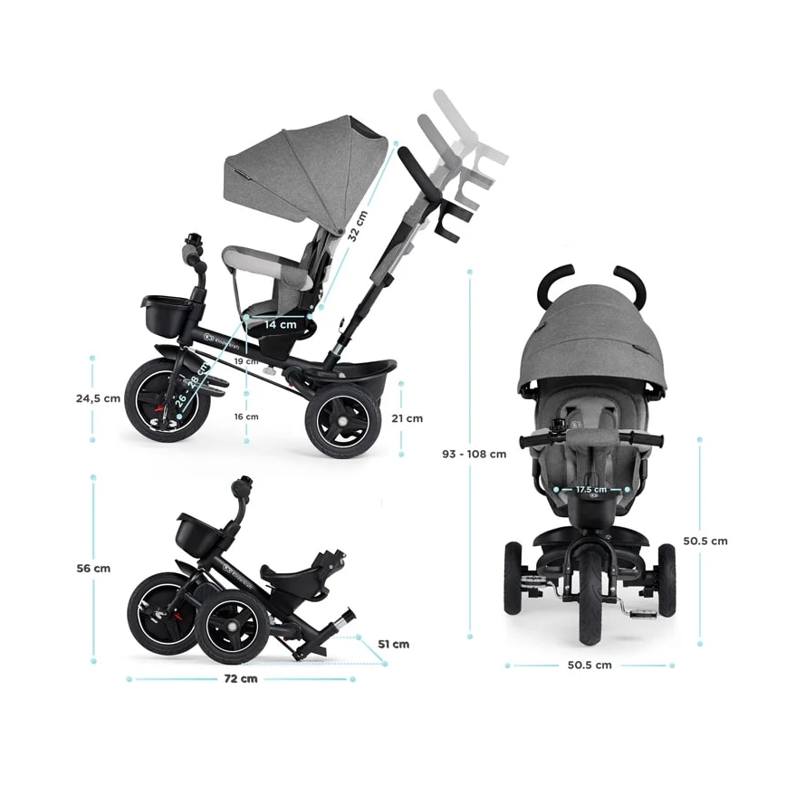 KINDERKRAFT - Bērnu trīsritenis 5in1 SPINSTEP, pelēks