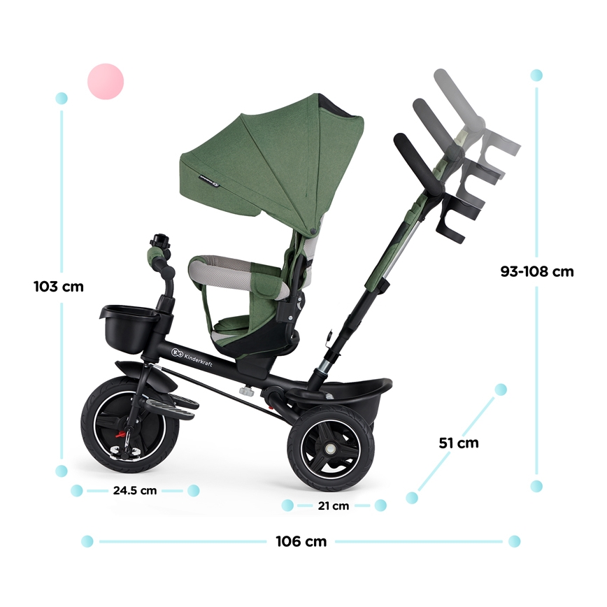 KINDERKRAFT SELECT - Bērnu trīsritenis SPINSTEP Premium zaļa