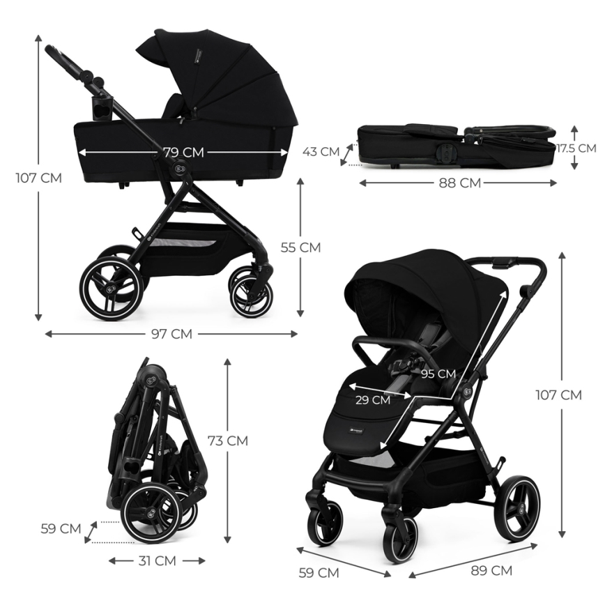 KINDERKRAFT SELECT - Kombinētie ratiņi 2in1 YOXI Pure melna
