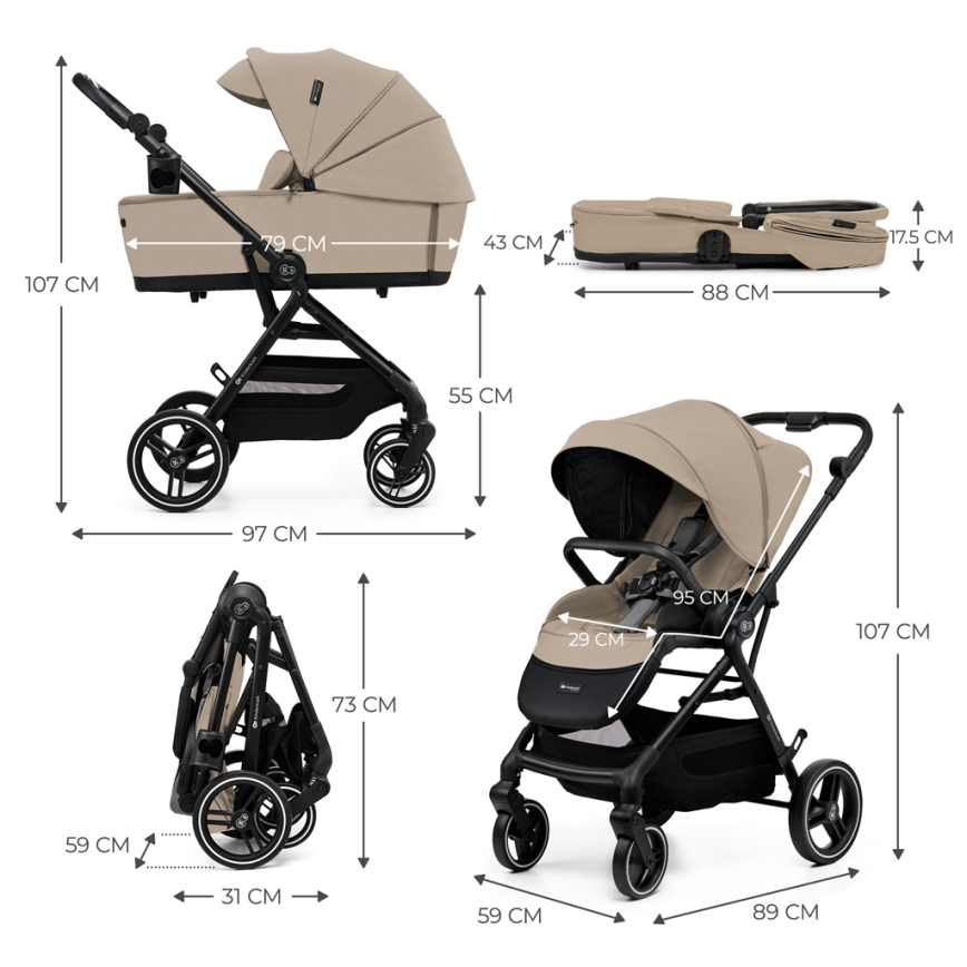 KINDERKRAFT SELECT - Kombinētie ratiņi 2in1 YOXI Sand bēša