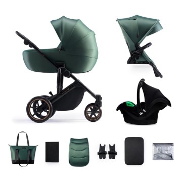 KINDERKRAFT SELECT - Kombinētie ratiņi 3in1 PRIME 2 Premium Dark zaļa + autokrēsls