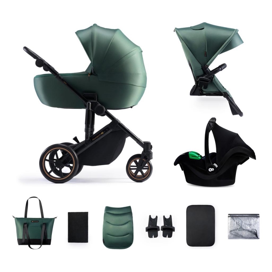 KINDERKRAFT SELECT - Kombinētie ratiņi 3in1 PRIME 2 Premium Dark zaļa + autokrēsls