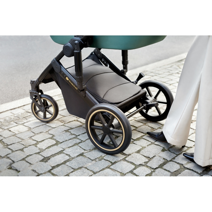 KINDERKRAFT SELECT - Kombinētie ratiņi 3in1 PRIME 2 Premium Dark zaļa + autokrēsls