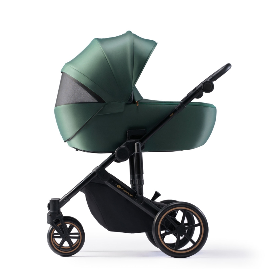 KINDERKRAFT SELECT - Kombinētie ratiņi 3in1 PRIME 2 Premium Dark zaļa + autokrēsls