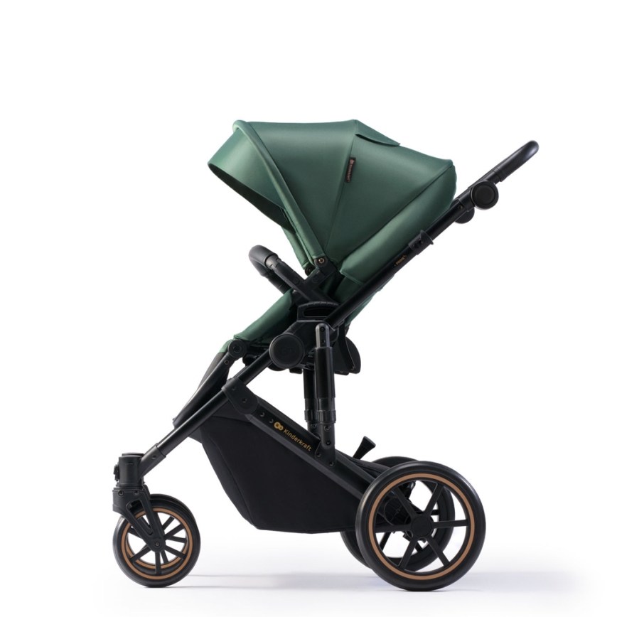 KINDERKRAFT SELECT - Kombinētie ratiņi 3in1 PRIME 2 Premium Dark zaļa + autokrēsls