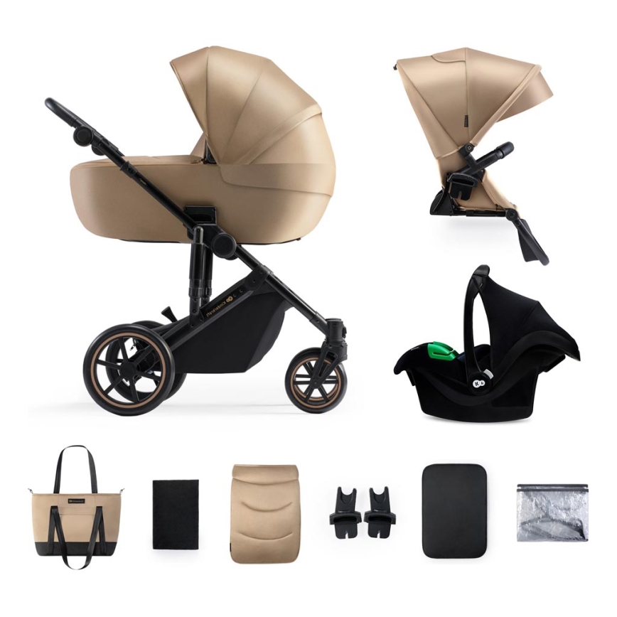 KINDERKRAFT SELECT - Kombinētie ratiņi 3in1 PRIME 2 Premium Sandrose bēša + autokrēsls
