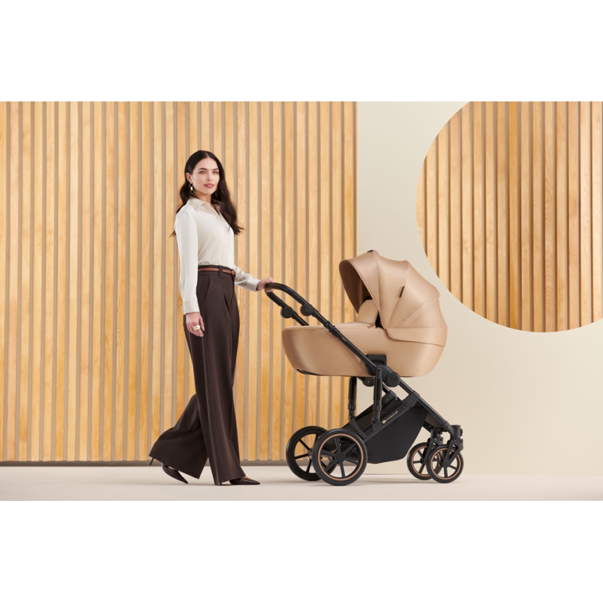 KINDERKRAFT SELECT - Kombinētie ratiņi 3in1 PRIME 2 Premium Sandrose bēša + autokrēsls