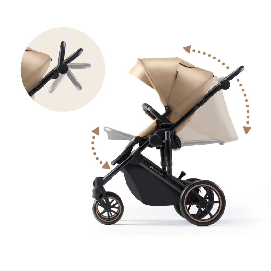 KINDERKRAFT SELECT - Kombinētie ratiņi 3in1 PRIME 2 Premium Sandrose bēša + autokrēsls