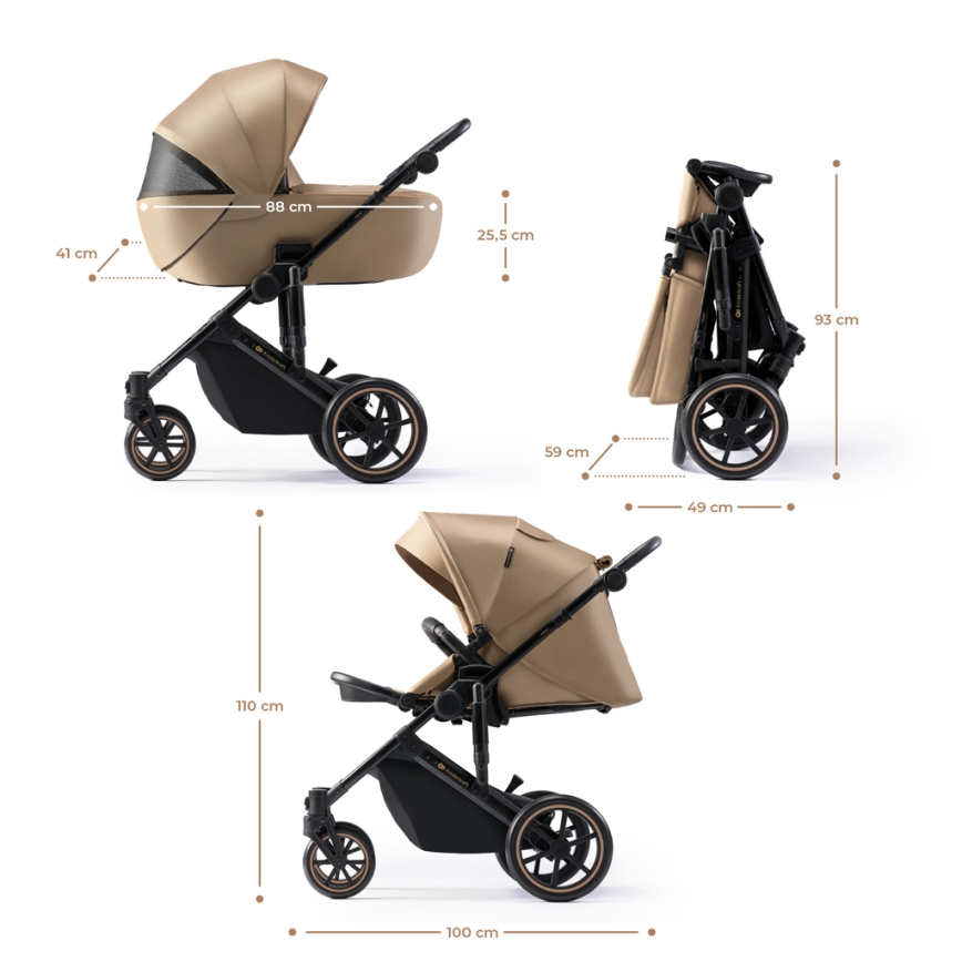 KINDERKRAFT SELECT - Kombinētie ratiņi 3in1 PRIME 2 Premium Sandrose bēša + autokrēsls