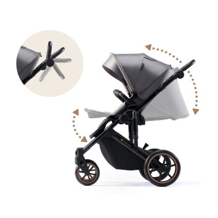 KINDERKRAFT SELECT - Kombinētie ratiņi 3in1 PRIME 2 Premium Shadow pelēka + autokrēsls