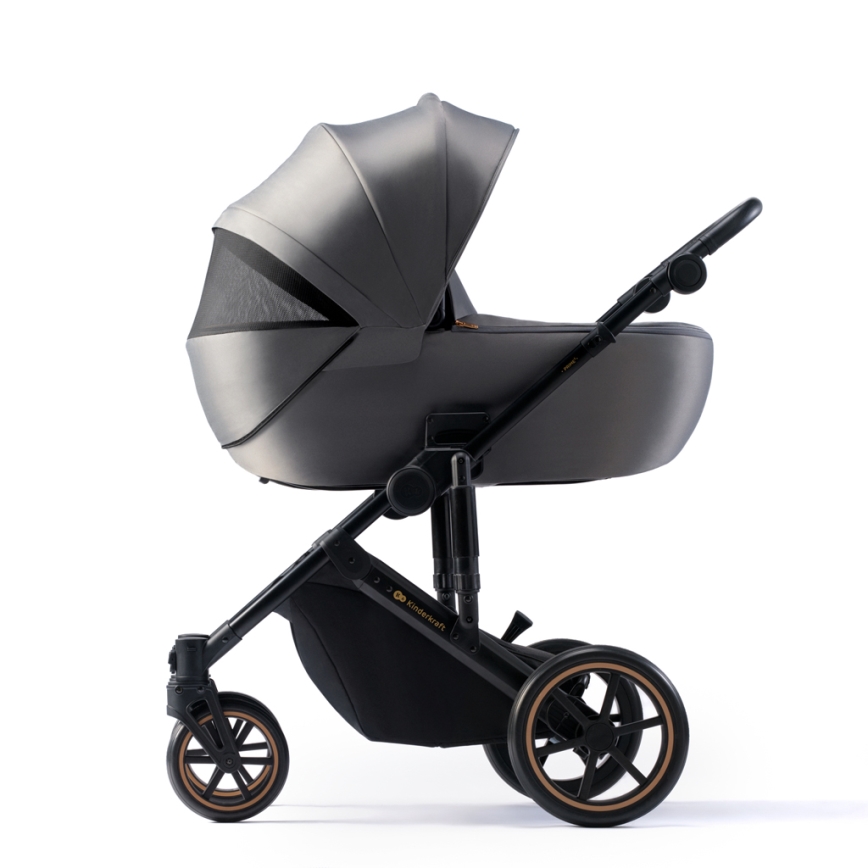 KINDERKRAFT SELECT - Kombinētie ratiņi 3in1 PRIME 2 Premium Shadow pelēka + autokrēsls