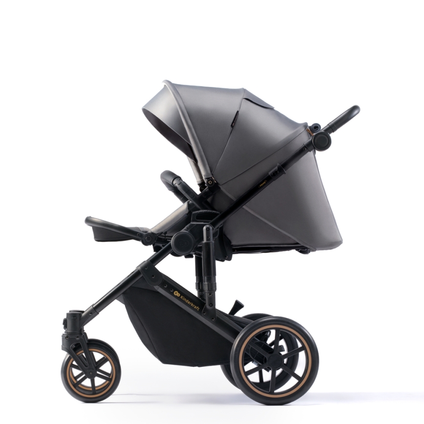KINDERKRAFT SELECT - Kombinētie ratiņi 3in1 PRIME 2 Premium Shadow pelēka + autokrēsls