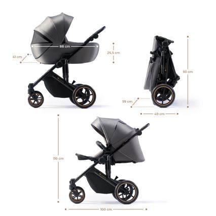 KINDERKRAFT SELECT - Kombinētie ratiņi 3in1 PRIME 2 Premium Shadow pelēka + autokrēsls