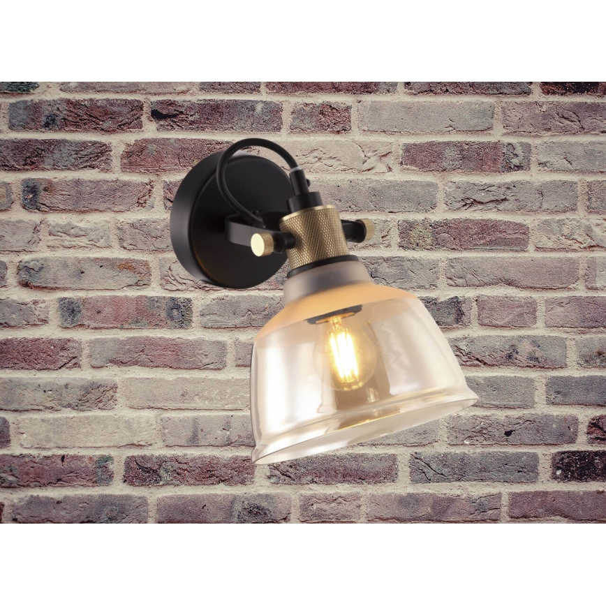 Sienas lampa ASGARD 1xE27/11W/230V bēša/melna/zeltaina