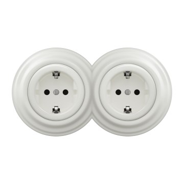 Kliklap - Divkārša retro mājas kontaktligzda ar rāmīti SCHUKO 230 V/16 A, balta