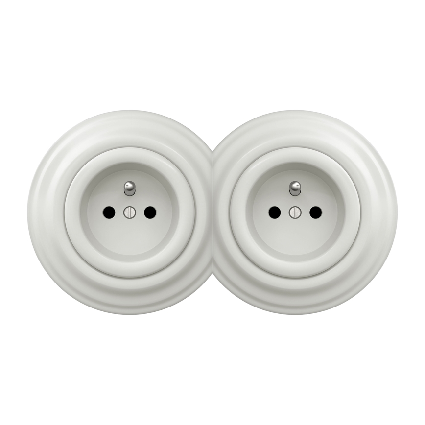 Kliklap - Dubultā retro kontaktligzda ar rāmi 230V balta