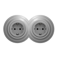 Kliklap - Dubultā retro kontaktligzda ar rāmi SCHUKO 230V, pelēka