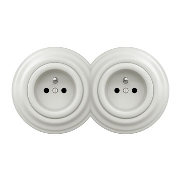 Kliklap - Dubultā retro mājas kontaktligzda ar rāmi, 230 V, no keramikas, balta