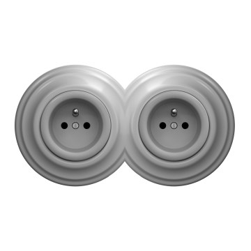 Kliklap - Dubulta retro mājas kontaktligzda ar rāmi 230V pelēka