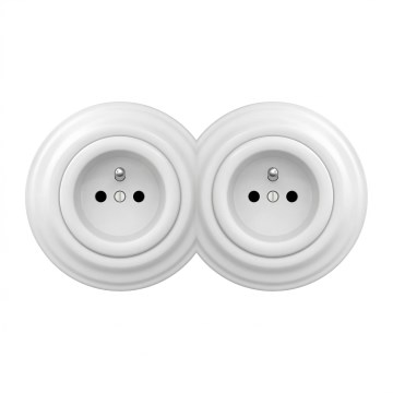 Kliklap - Dubultā retro mājas kontaktligzda ar rāmi 230V sniegbalta