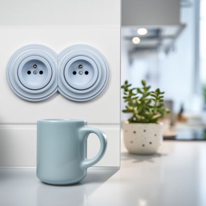 Kliklap - Dubultā retro mājas kontaktligzda ar rāmi 230V zila