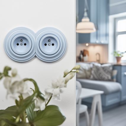 Kliklap - Dubultā retro mājas kontaktligzda ar rāmi 230V zila