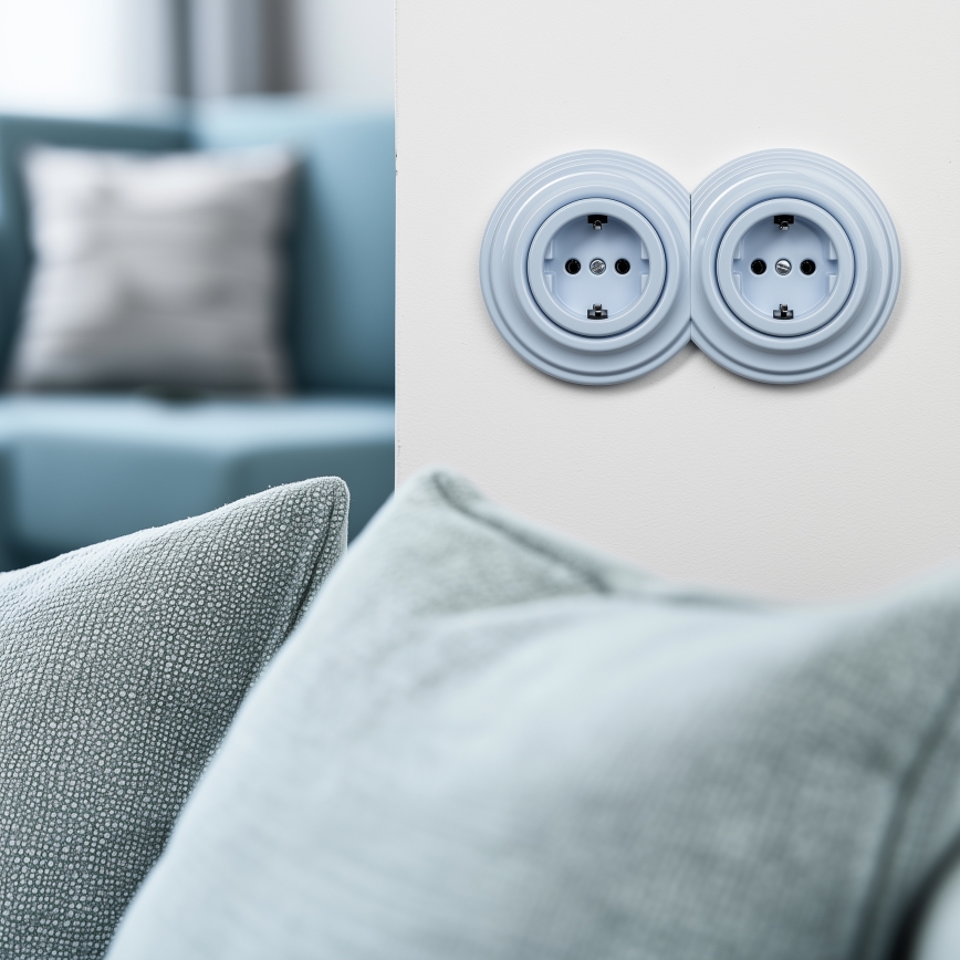 Kliklap - Dubultā retro mājas kontaktligzda ar rāmi SCHUKO 230V, zila