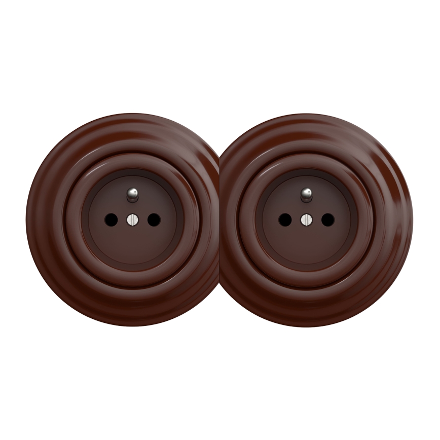 Kliklap - Dubultā retro rozete ar rāmi 230 V brūna