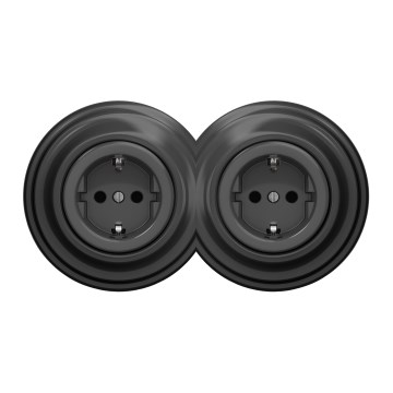 Kliklap - Dubultā retro sienas kontaktligzda ar rāmi SCHUKO 230V antracīta