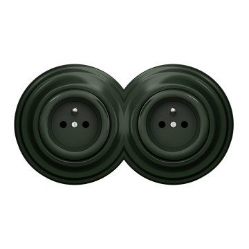 Kliklap - Dubultā retro sienas kontaktligzda ar rāmīti 230V zaļa