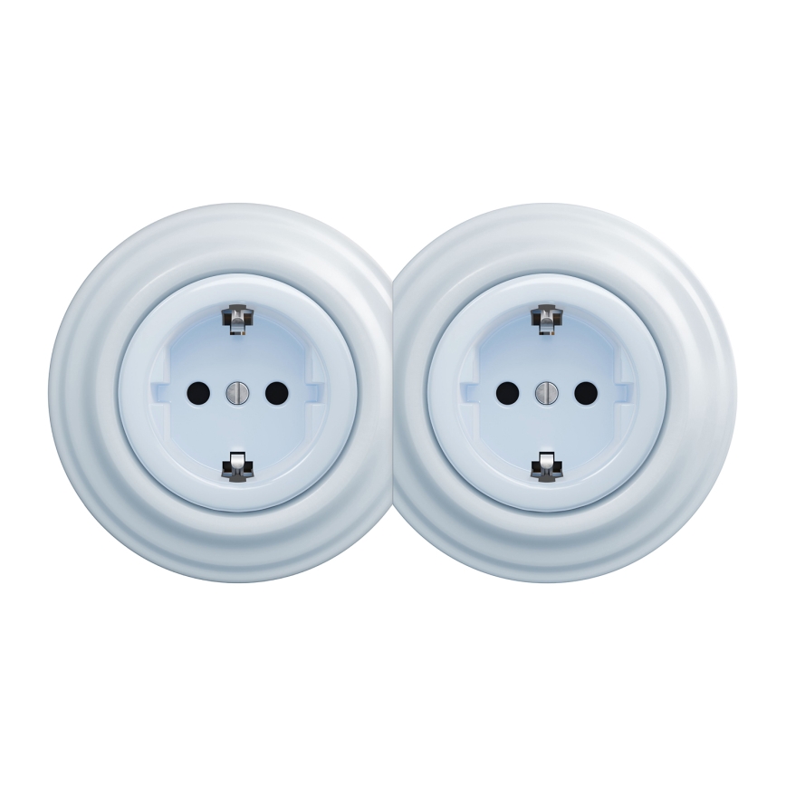 Kliklap - Dubulta retro sienas kontaktligzda ar SCHUKO rāmi, 230 V, zila