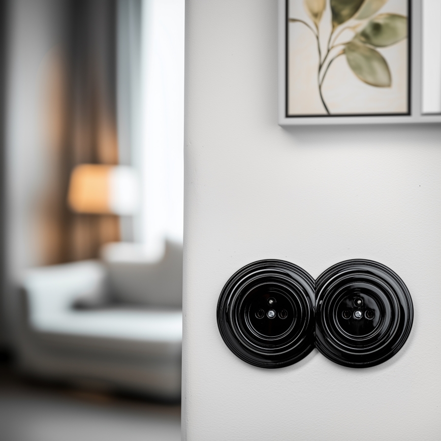 Kliklap - Dubultā retro sienas rozete ar rāmīti nr. 1, melna