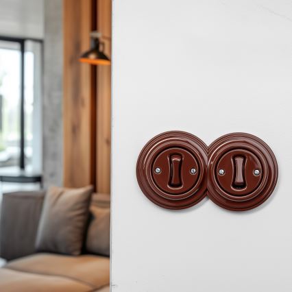 Kliklap - dubultais retro vienpolu slēdzis ar rāmi Nr. 1, brūns