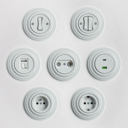 Kliklap - Retro abonenta rozete TV+R (caurlaide) ar keramisku rāmi, balta