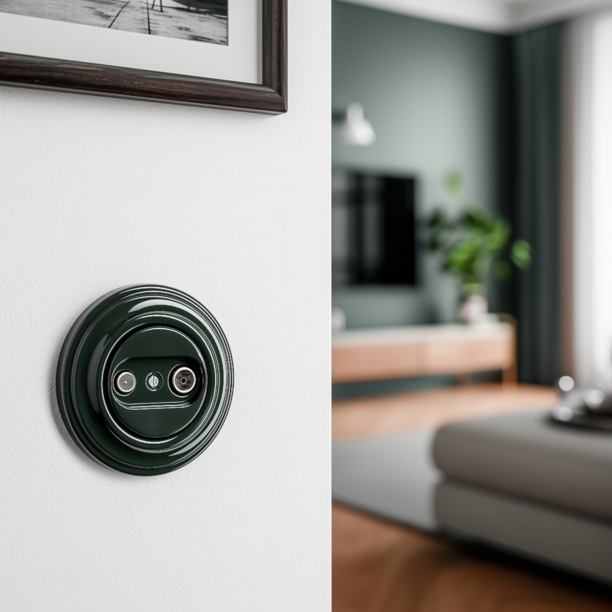 Kliklap - Retro abonenta TV+R rozete (caurlaide) ar rāmi, zaļa