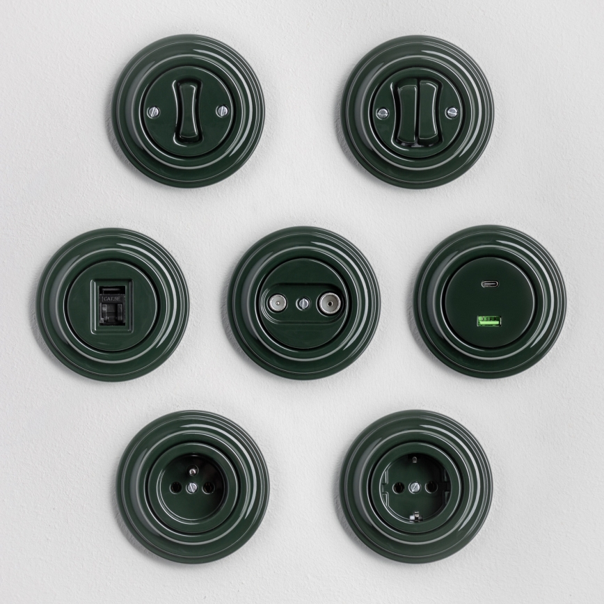 Kliklap - Retro abonenta TV+R rozete (caurlaide) ar rāmi, zaļa