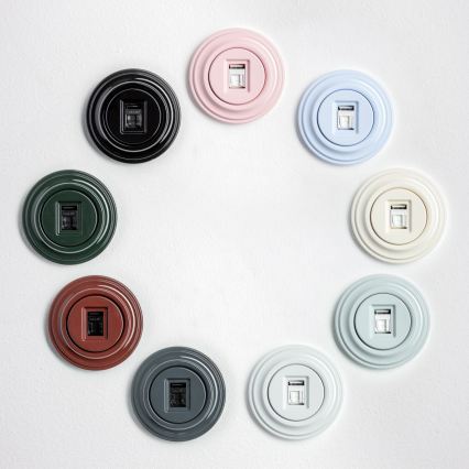 Kliklap - Retro datu rozete ar keramisku rāmi, balta