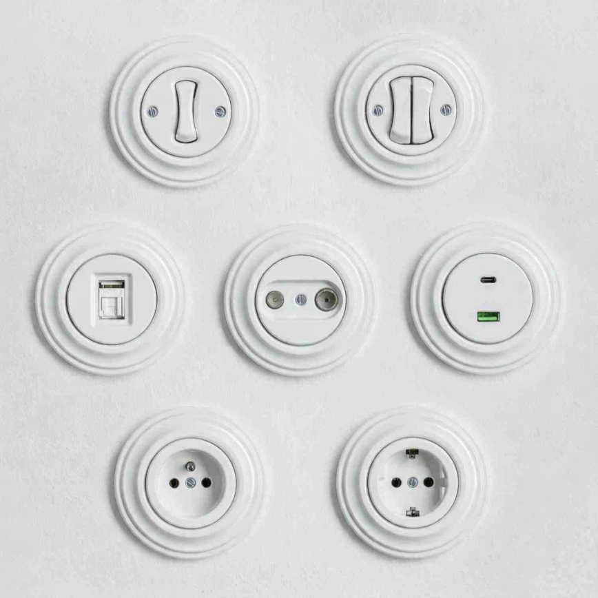 Kliklap - Retro dubultā poga ar rāmīti, sniegbalta