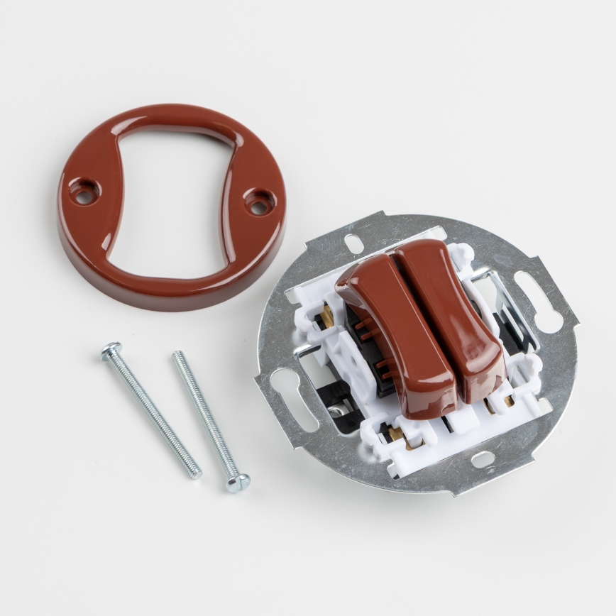 Kliklap - Retro dubultais kāpņu slēdzis ar rāmi Nr. 6+6 brūns