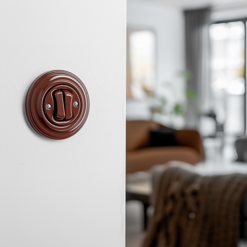 Kliklap - Retro dubultais kāpņu slēdzis ar rāmi Nr. 6+6 brūns