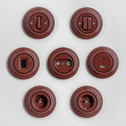 Kliklap - Retro dubultais kāpņu slēdzis ar rāmi Nr. 6+6 brūns