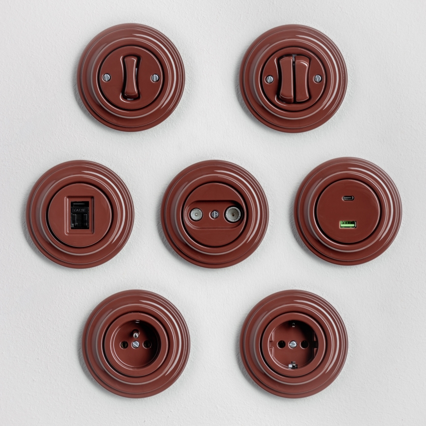 Kliklap - Retro dubultais kāpņu slēdzis ar rāmi Nr. 6+6 brūns