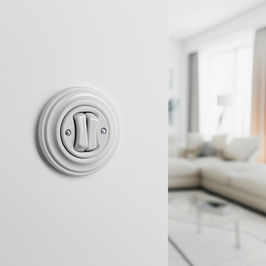 Kliklap - Retro dubultais kāpņu slēdzis ar rāmi Nr. 6+6, keramikas balts